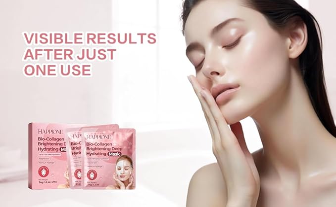 Bio-Collagen Hydrogel Face Mask – Turns Transparent Overnight for Glass Skin – 34g Deep Hydration with 9 Types of Hyaluronic Acid – Brightening Vitamin C & Niacinamide (4-Pack)