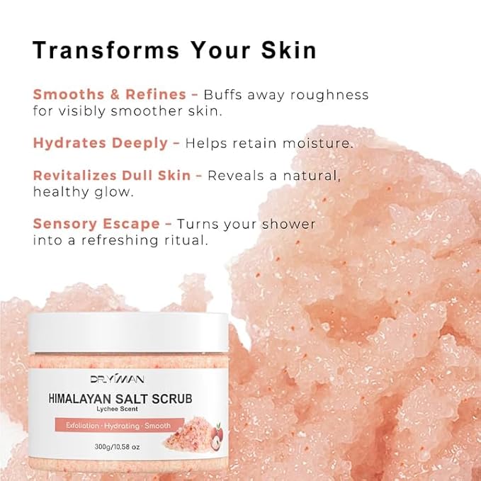 Himalayan Salt & Sugar Body Scrub, Lychee Scented Exfoliating and Moisturizing Scrub for Women – Gently Exfoliates, Hydrates and Smooths Skin for a Soft Glow, 10.58 oz