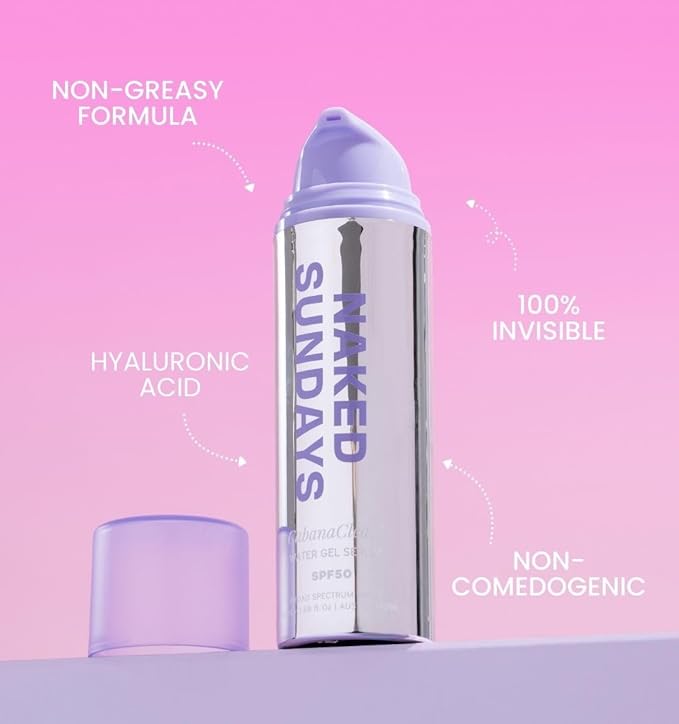 Naked Sundays CabanaClear SPF 50 Face Sunscreen Serum - Invisible Water Gel, Hyaluronic Acid, Broad Spectrum UVA/UVB, Hydrating, Silicone-Free, Fragrance-Free, All Skin Types, No White Cast - 50ml
