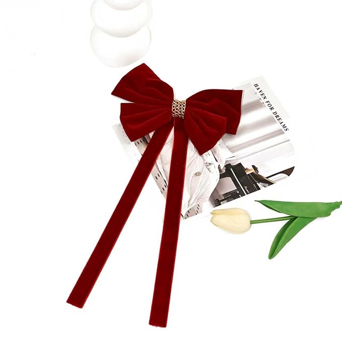 Red chain velvet large bow hair accessory, high-end hair clip with high-end feel, ribbon tassel spring hair clip, Christmas, parties, dates, etc