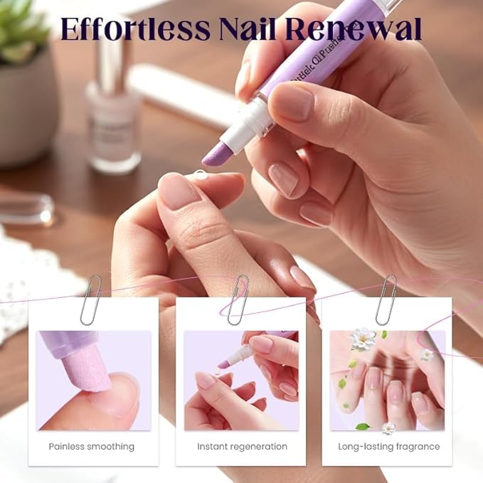 Cuticle Oil Pusher Pen – 2-in-1 Nail Care Tool with Ceramic Cuticle Pusher & Moisturizing Oil, Portable Nail & Hangnail Care Pen for Dry Cuticles & Daily Hand Beauty