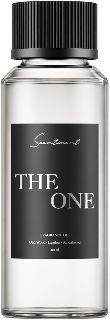 Scentiment The One Diffuser Oil – Smoky Leather & Sandalwood – Warm, Spiced Luxury Hotel Scent – Cardamom, Lemon & Cinnamon Fragrance Oil – 4.06 fl oz (120 mL)