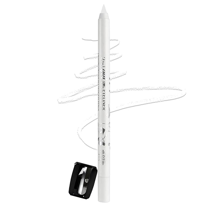 White Eyeliner Pencil,Smudge-proof Waterproof Long Lasting Eye Liner, High-Pigmented Smooth Creamy Formula for Mature Women, Eyes Makeup Pen Includes Sharpener-#02White