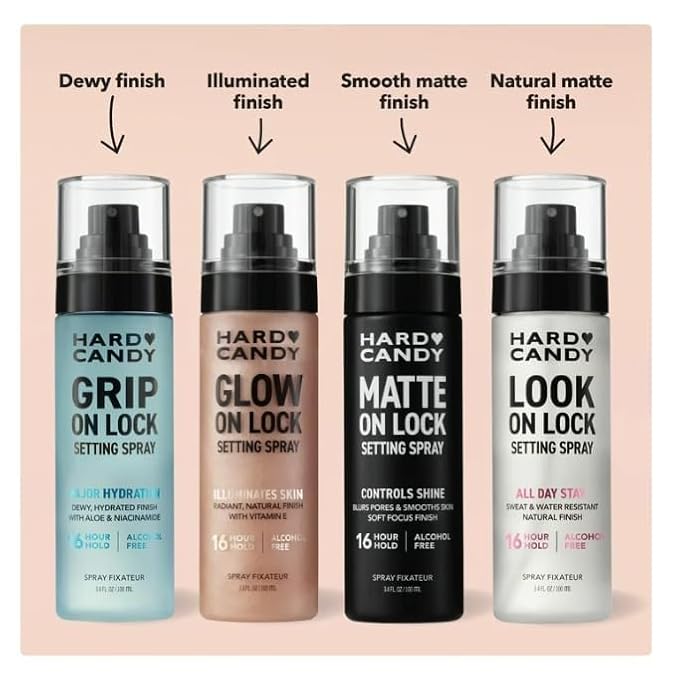Hard~Candy Glow On Lock Setting Spray, Alcohol-Free, 16 Hour Hold, Luminous Finish ~ 3.4oz/fl ~ Pack of 1