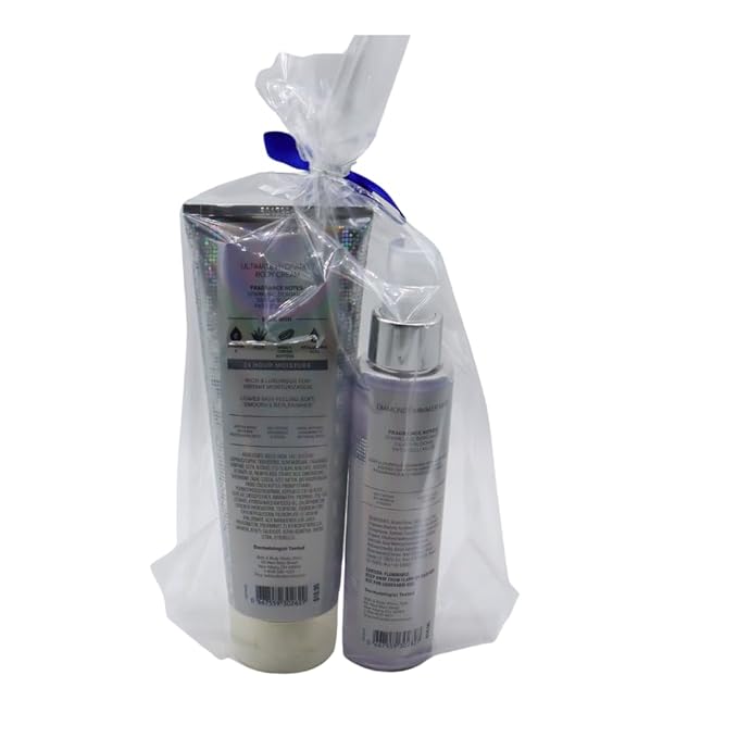 Bath & Body Works PLATINUM Diamond Shimmer Mist & Ultimate Hydration Body Cream 2pc bundle with a Blue Bow for Holidays & Gifts