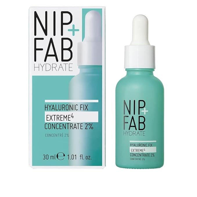 Nip + Fab Hyaluronic Fix Extreme 4 2% Concentrate, Daily Concentrated Drops for Face, Quick drying serum to replenish moisture levels. For dewy and visibly plumped skin, Multicolor, 30ML