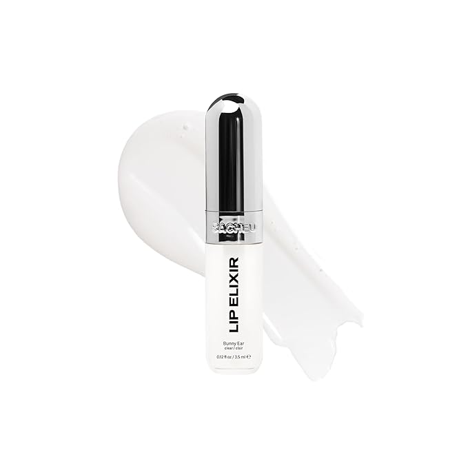 Sacheu Lip Elixir Nourishing and Hydrating Lipgloss — Moisturizing Plumping Lip Gloss Enriched with Collagen, Non-Sticky Lip Color Smooth High-Shine Finish, Vegan & Cruelty-Free, Bunny Ear (Clear)