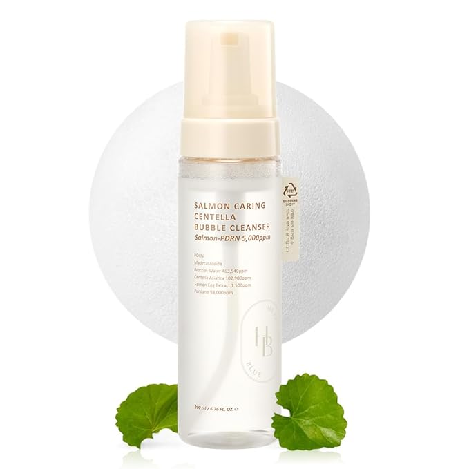 HEVEBLUE Salmon Caring Centella Bubble Cleanser - Salmon PDRN, pH 5.5, Salmon Egg Extract, Centella, Moisturizing, Balancing, Pore Cleansing, Low Irritation, Hypoallergenic, Sensitive Skin