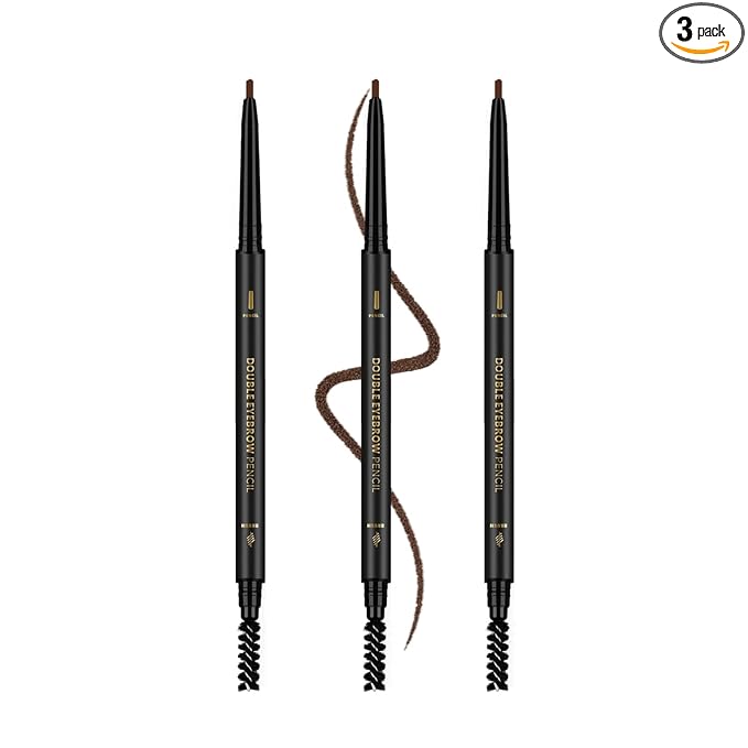 3 Pcs Waterproof Eyebrow Pencil Dark Brown, Premium Eye Brow Pencil Brn with Spoolie Brush, Longwearing for Perfect Brows, Professional, Precision, Defines, Universal Benefit Eyebrow Pencil, O'CHEAL