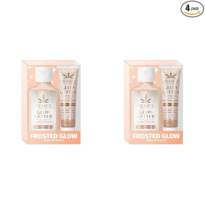 Hempz Frosted Glow Kit, Illuminating Mini Body Lotion and Shimmer Lip Gloss Duo, Limited Edition Glitter Gift Set, 2.25 oz and .44 oz (Pack of 2)