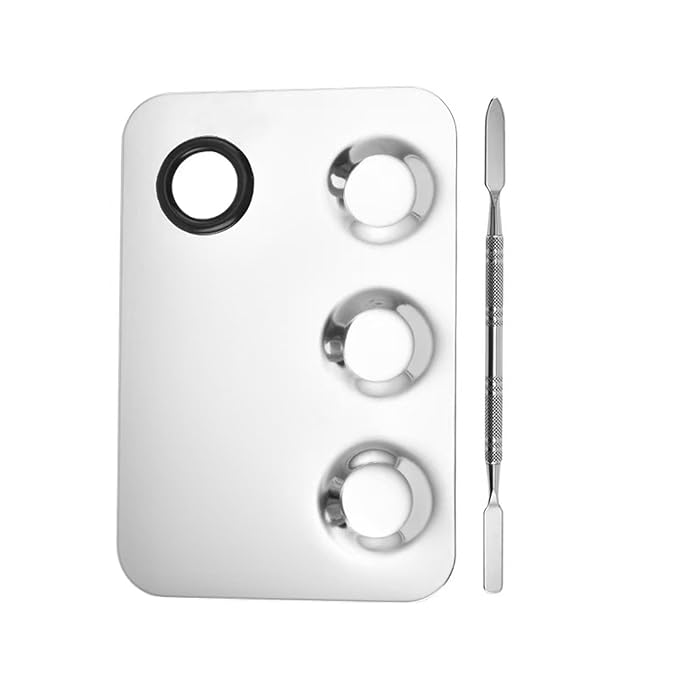 1 Set of Beauty Steel Cosmetic Square Four Holes Palette with Spatula, Multifunctional Makeup Plate Tray for Foundation Eye Shadow Mixing Tool (Square four hole color palette)