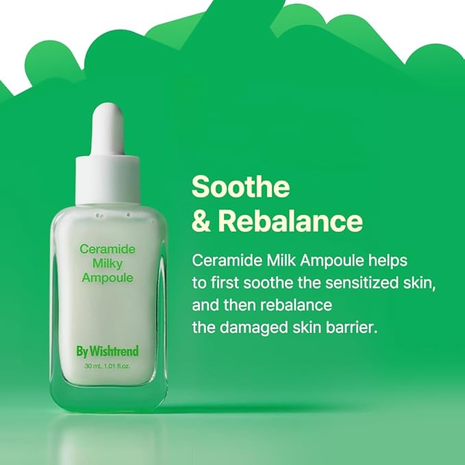 By Wishtrend Ceramide Milky Ampoule- Soothing & Rebalance for Sensitive Skin, Damaged Skin Barrier, Korean Kbeauty Care 1.01 Fl Oz