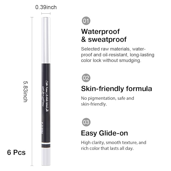 WanTuoluo Automatic Black Eyeliner Pencils, 6PCS Eye Liner Shadow Brow Pen for Women – Multi-Use Auto Cream Smooth Matte Blackest Pen, Vegan (ZC)