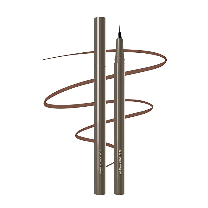 Ultra Fine Liquid Eyeliner Pen, Slim Precision Tip for Winged & Inner Corner Lines, Waterproof Smudge-Proof Quick-Drying, Long-Lasting All-Day Smooth Lightweight Light Dark Brown Eyeliner