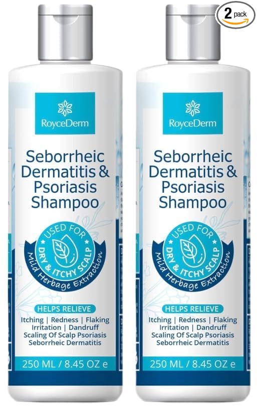 Roycederm Seborrheic Dermatitis & Psoriasis Shampoo for Dandruff - Helps Relieve Itching, Flaking & Scaling, Dry Itchy Scalp - 2 Pack