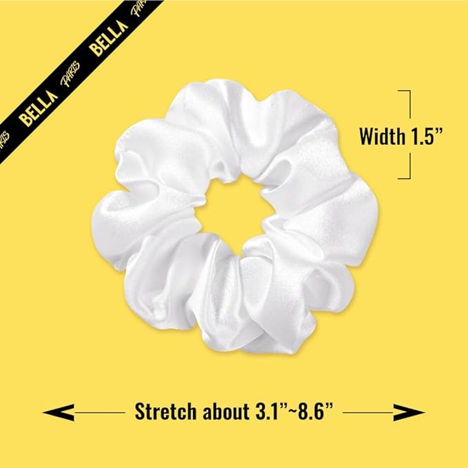 PARISBELLA Silky Satin Scrunchies For Women, Satin Hair Ties for Thick and Thin Hair, Black White and Grey, Pack of 3