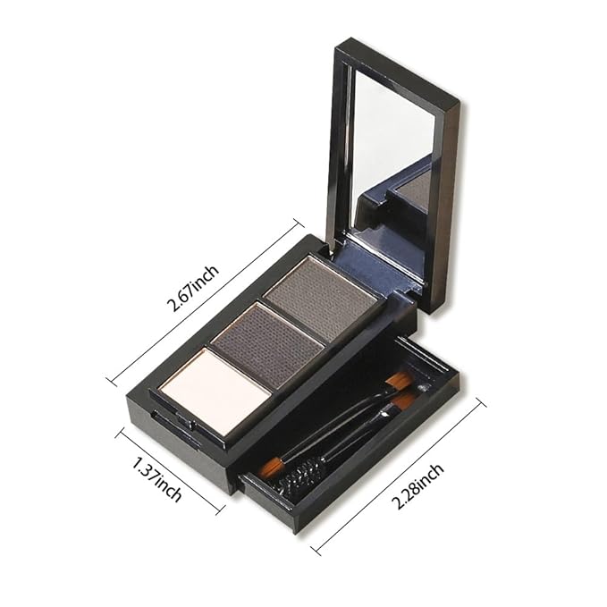 FeiCuiYun 3 Colors Eyebrow Powder Kit for Women, Long-Lasting Waterproof Matte Brow Powder, Eye Brow Powder with 2 Double-ended Eyebrow Brush, Purse-Friendly Compact (A03#Black Tea, 1Pcs)