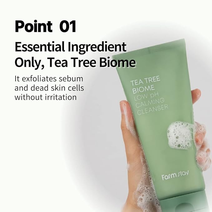 FARMSTAY Tea Tree Biome Low pH Calming Cleanser - Daily Facial Cleanser for Sensitive Skin, Korean Skin Care, Hydrating and Soothing Face skin, Acne Free Cleansing Foam, Gentle Facial Cleanser, for
