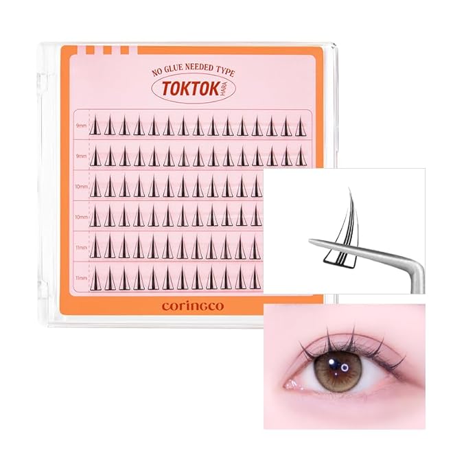 CORINGCO Toktok Hara Light Self Adhesive False Eyelashes, Natural Look, No Glue Needed, Assorted Set of 9/10/11mm, Reusable Lash Clusters Kbeauty - Bold