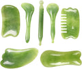 7 Pack Gua Sha Scraping Massage Facial Tools Kit, ResinGuasha Scraper Board Health Care Beauty Scrape Plate with Flax Bag for Face Body Leg Back Care Physical Acupuncture Deep Tissue Therapy (Green)