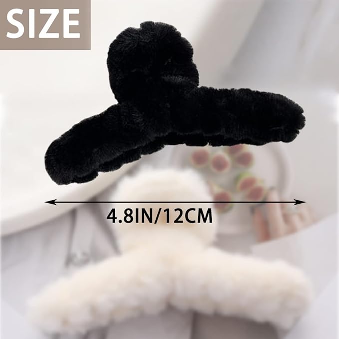 Sokfone 2pcs Fuzzy Claw Clip, Plush Hair Clamp for Thick Hair, Large Faux Fur Hair Clips, Cute Hair Clips for Thin Hair