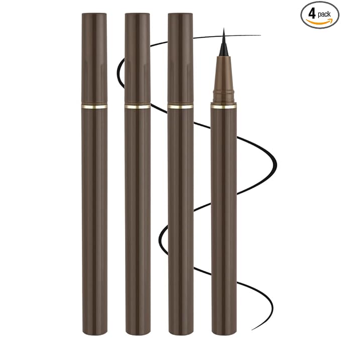 Ultra Fine Liquid Eyeliner Set，4 Pack Matte Black EyeLiners Pencils，Eye Ink Liner-Precision Tip for Winged and Inner Corner Makeup，Long Lasting，Quick-Dry，Waterproof ，Easy to Apply for Beginners