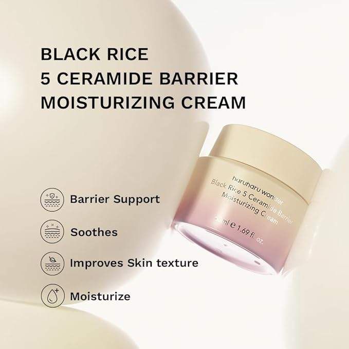 HARUHARU wonder Black Rice 5 Ceramide Barrier Moisturizing Cream, Daily Skin Barrier Care, Long-Lasting Hydration, Soothing & Nourishing, Ceramide Capsules, Korean Skincare, Travel Size, 0.50 fl.oz