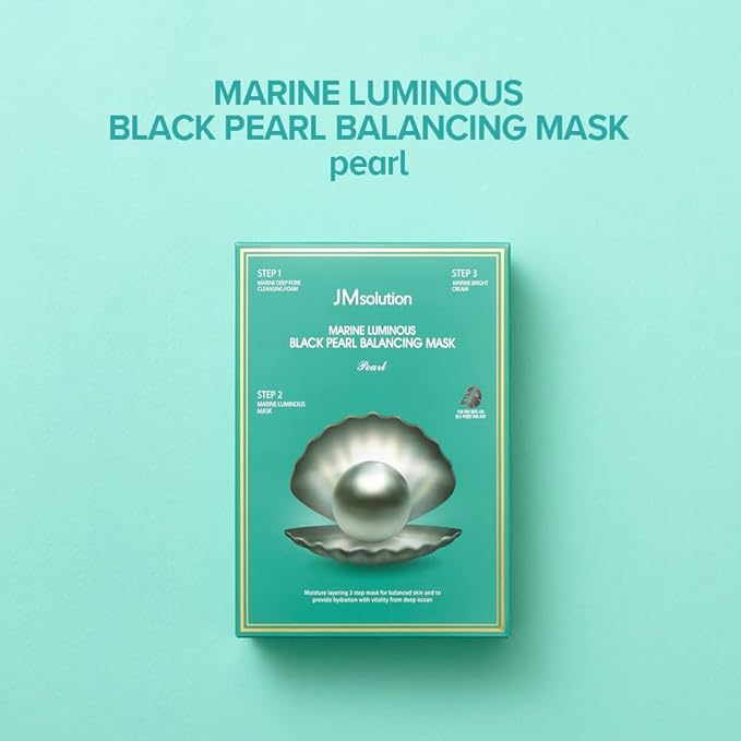 JMsolution Marine Luminous Black Pearl 3 Step Mask (10 Sets) | Bubble Cleanser + Black Sheet Mask + Finishing Cream | Oil & Moisture Balance Korean Skincare Set | K-Beauty Face Mask Kit