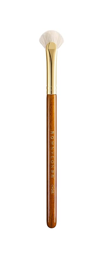 Desert Oak Series Mini Fan Brush - Ultra-Fine Goat Hair for Precision Highlighting, Flat Fan Shape Targets Cheekbones/Nose Bridge, Ebana Bubinga Handle & Brass Ferrule (CM 166)