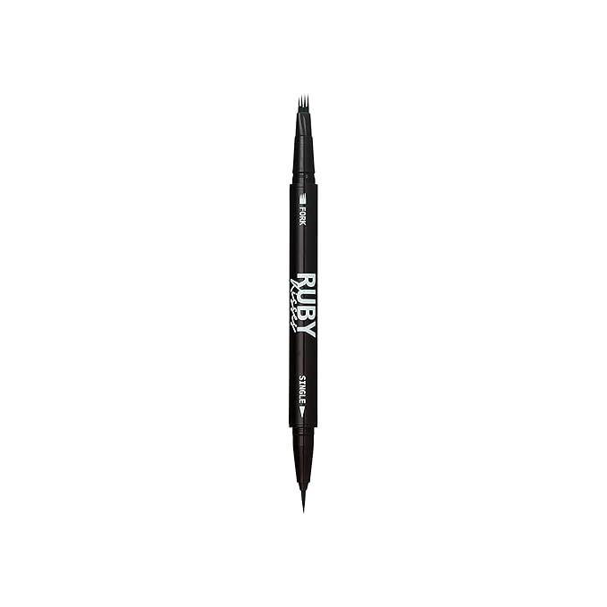 Ruby Kisses Go Brow Microblading Eyebrow Pen, Waterproof Eyebrow Pencil for Women, Dual-Ended Liquid Tattoo Brow Pencil with 4-Fork & Precise Brush Tip for Natural Hair-Like Strokes (Medium Brown)