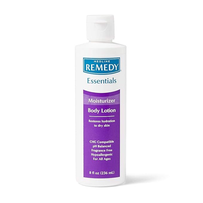 Medline Remedy Essentials Moisturizing Body Lotion, Unscented, 8-oz Flip-Top Bottle