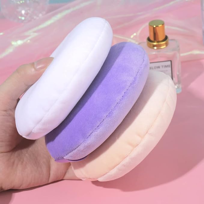 2 PCS large Powder puff, 5 inch cotton super soft Powder puff, washable, loose powder puff, baby powder, body puff round (Beige)