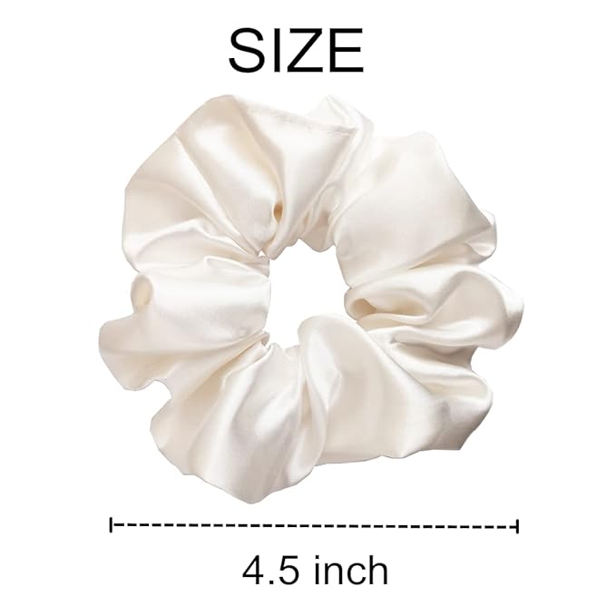 12 Pcs Satin Silk Scrunchies, Hair Ties, Hair Bands, Bow Ropes, Elastic Bracelets, Ponytail Holders, Hair Accessories for Women and Girls (4.5 Inch, Pearl White)
