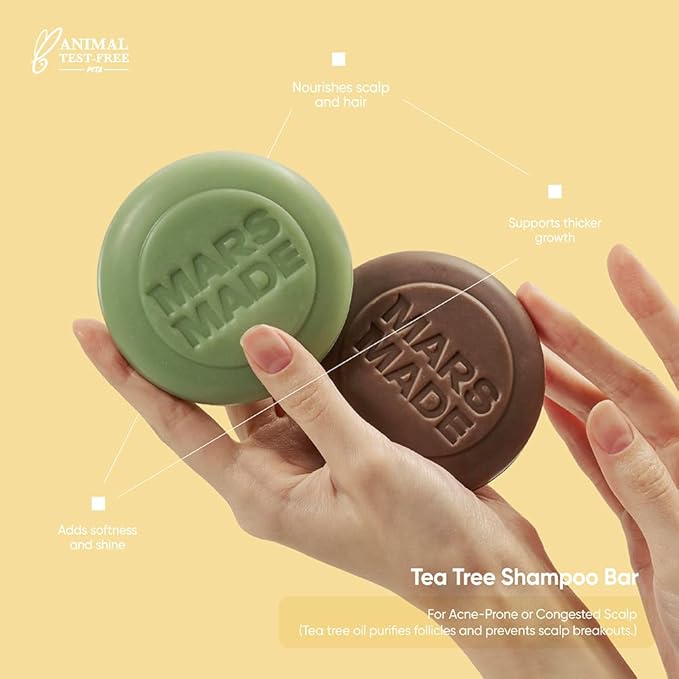MARS MADE Tea Tree Shampoo Bar 2.0 - Hydrating & Moisturizing Natural Hair Soap Bar Shampoo for Excess Oil Build-Up & Scalp Nourishment - Bathing Soap Solid Shampoo for All Hair Types (120g, 4.23oz)