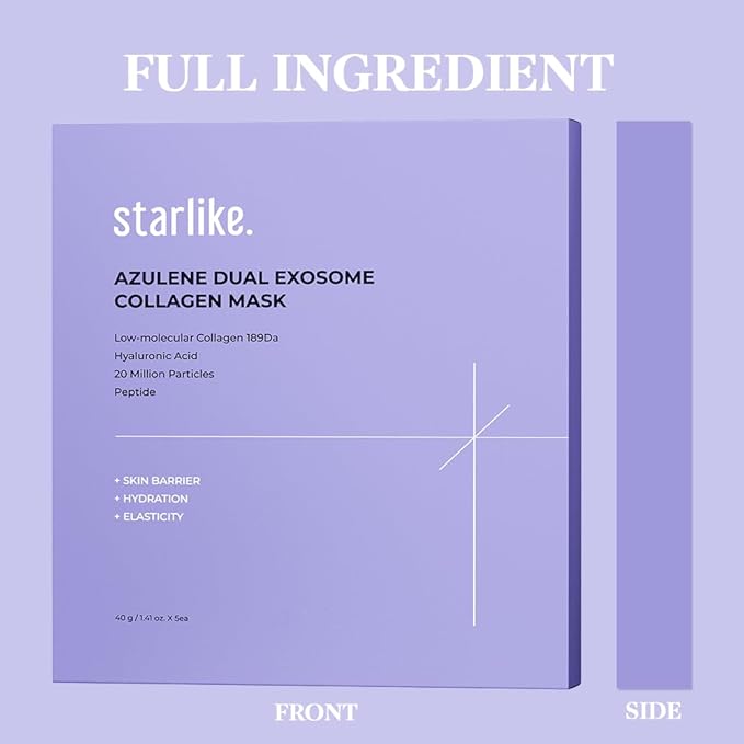 starlike Collagen Hydrogel Face Mask I 5 Sheets (1.41 oz x 5) I Dual Exosome & Azulene I 189Da Ultra-Low Molecular Collagen I Korean Mask Sheet for Deep Hydration, Revitalizing Care & Refreshed Look