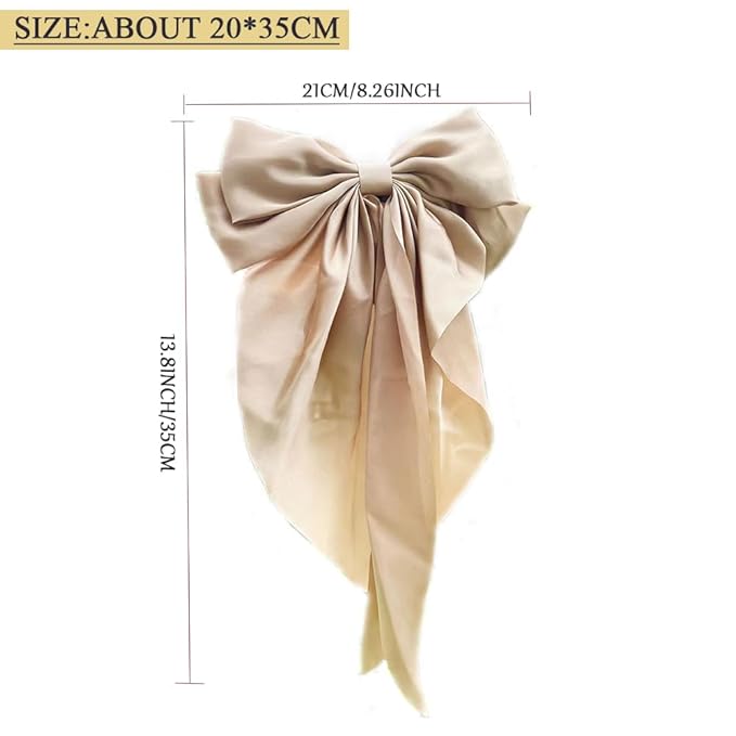 Silky Satin Oversized Long-tail Bow Clip, Large champagne color Hair Bow for Women Girl, Hair Accessories with Long Tail, 1Pcs(champagne color)