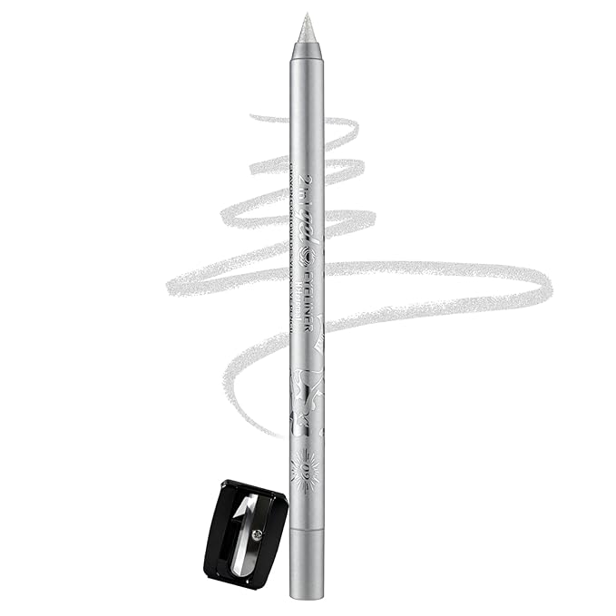Silver Shimmer Eyeliner Pencil,Smudge-proof Waterproof Long Lasting Eye Liner, High-Pigmented Smooth Creamy Formula for Mature Women, Eyes Makeup Pen Includes Sharpener-#5Silver Shimmer