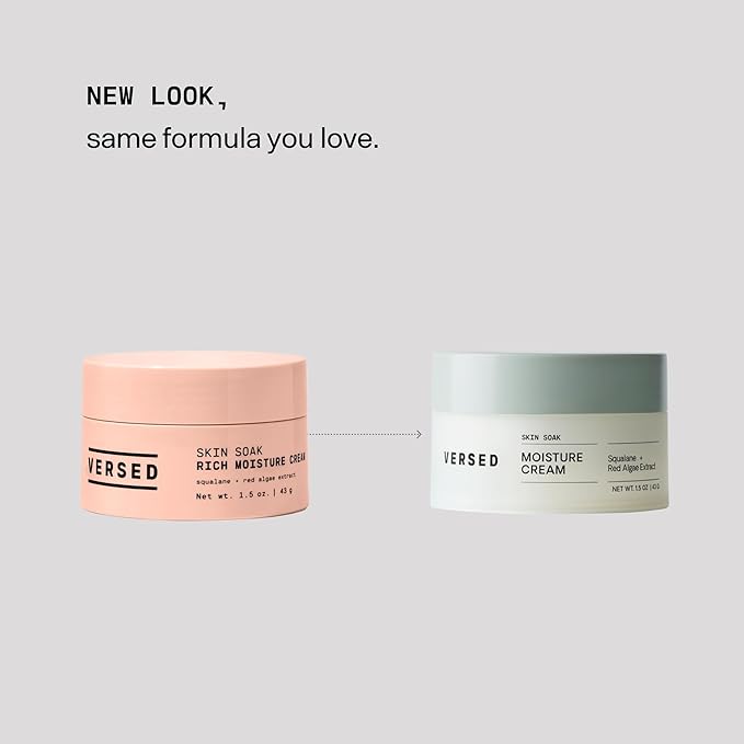 Versed Skin Soak Rich Moisture Face Cream - Daily Facial Moisturizer with Squalane Oil, Hyaluronic Acid, Vitamin E + Red Algae - Smooth, Non-Greasy Night Cream for Aging, Dry Skin - Vegan (1.5 oz)