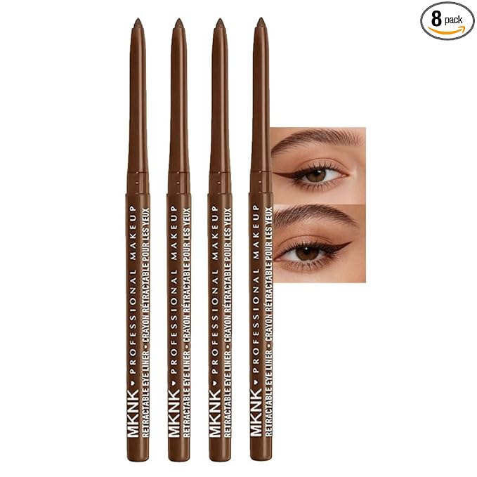4Pcs Retractable Creamy Eyeliner & Eyeshadow Sticks for Women, Black White Brown Blue Purple Green Gray Colors, Ultra Pigmented Eye Pencils, Matte Satin Finish,Vegan (4 Pcs: 05# Light Brown)