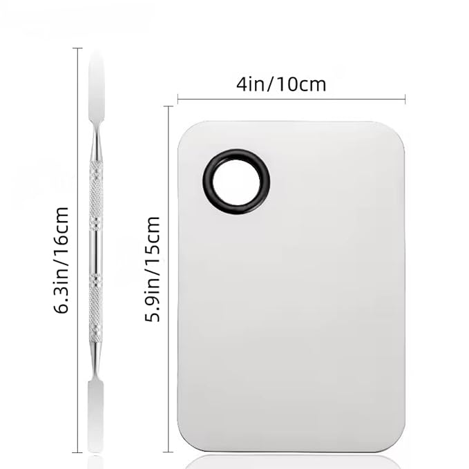 1Pcs Stainless Steel Cosmetic Makeup Mixing Palette and 1Pcs Spatula, Make Up Artist Tray Set Foundation Tool for Facial Cosmetic, Nail Art, Pigment Blending (Large square color palette)