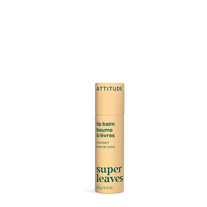 ATTITUDE Lip Balm, Natural Origin, Nourishes & Protects, Shea Butter, Coconut & Castor Oils, EWG Verified, For Dry Lips, Men and Women, Vegan, Coconut, 0.3 Oz