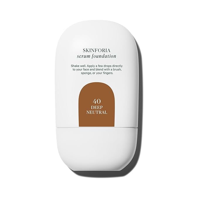 Well People Skinforia Serum Foundation, Lightweight Tinted Formula Hydrates, Smooths, and Evens Skin Tone with Birch Sap and Mushroom Complex, Long-Lasting, Natural Finish, 40 Deep Neutral