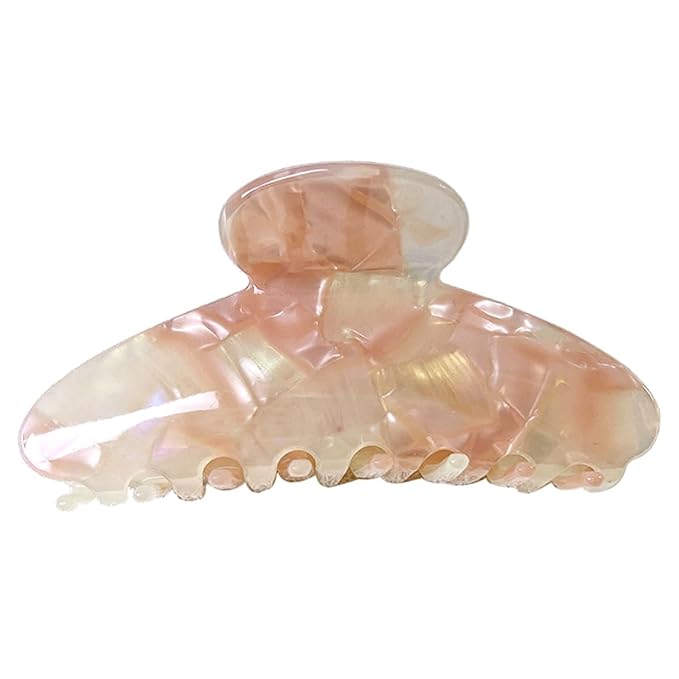 Wenlly large tortoise shell claw clip, 4.1 Inch cellulose acetate hair claw clips, marble non-slip strong hair hold barrettes for women and girls, pink