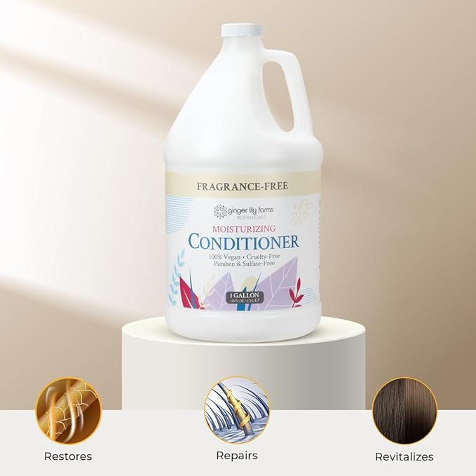 Ginger Lily Farms Botanicals Moisturizing Conditioner for Dry Hair, 100% Vegan & Cruelty-Free, Fragrance Free, 1 Gallon (128 fl oz) Refill