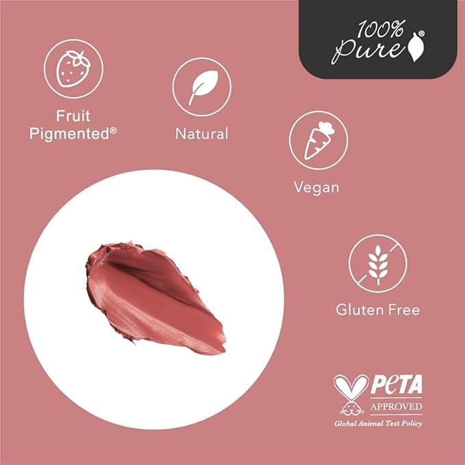 100% PURE Cocoa Butter Matte Lipstick Full Stay All Day Coverage, Lasting Moisturizing & Softening Natural Lip Color for All Skin Tones, Vegan Fruit Pigmented Sahara (Deep Neutral Nude) - 0.15 oz