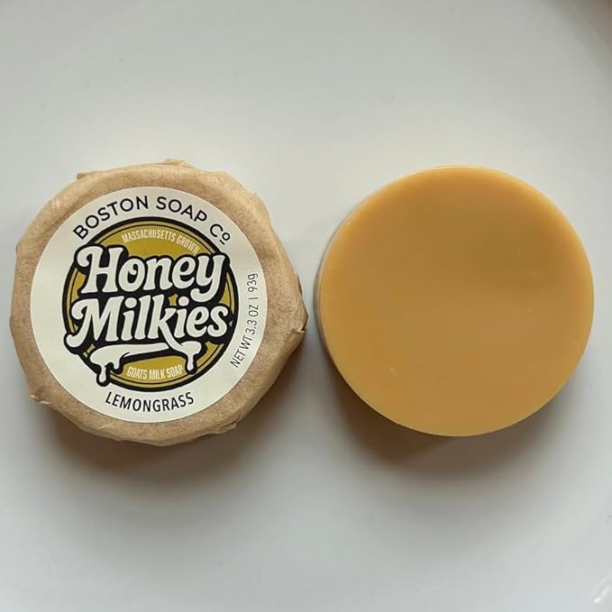 Goat Milk Soap with Tallow – Honey Milkies Lemongrass Bar (3.3oz) – Handmade in Boston – Cold Process Natural Soap with Grass Fed Tallow, Lard, Raw Honey & Goat Milk