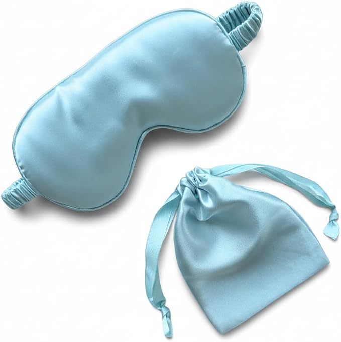 [1 Pack] QSYW Sleep Masks, Satin Eye Mask for Sleeping - Silky Eye Masks Bulk with Storage Bag & Elastic Strap, Light Blue