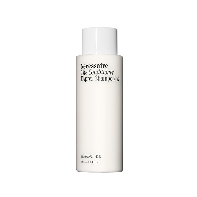 Nécessaire The Conditioner. Fragrance-Free. Hydrating Treatment For Scalp + Hair. Hyaluronic Acid. Hypoallergenic. Dermatologist-Tested. Non-Comedogenic. No Silicones. 250 ml / 8.4 fl oz