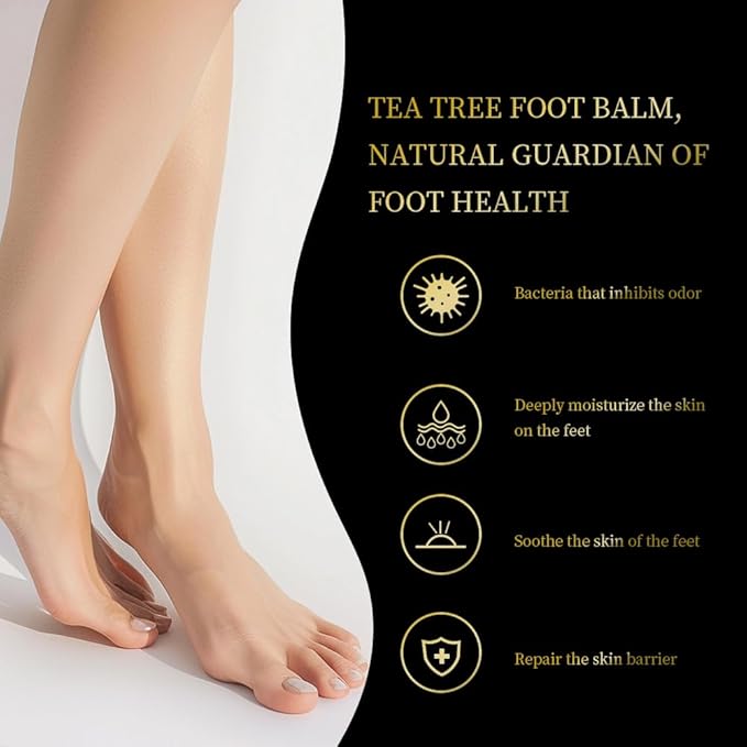 Tea Tree Oil Foot Balm for Cracked Heels - Extra Strength Moisturizing Cream for Dry Feet, Hands, Elbows and Knees - Softens Rough Skin, 2 oz