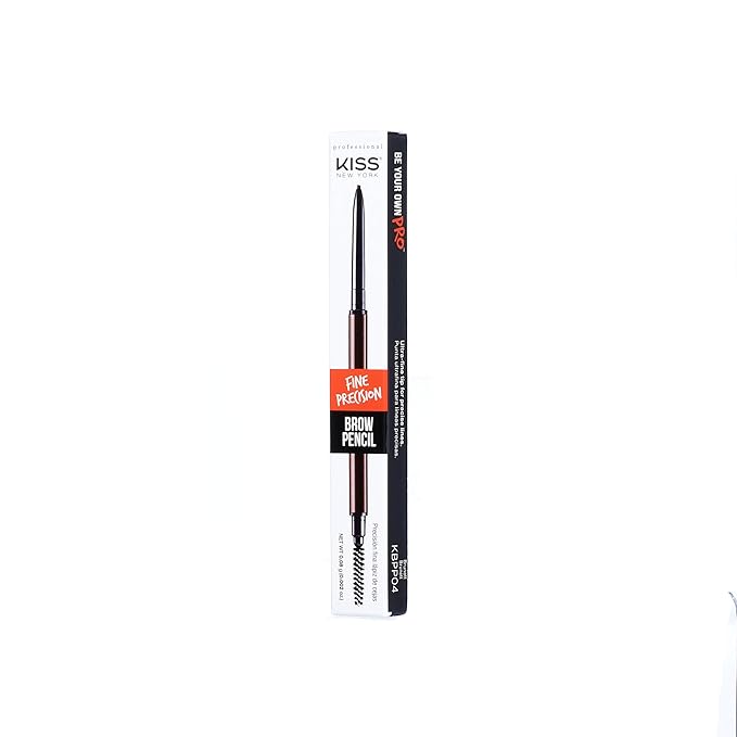 Kiss New York Professional Brow Pencil with Spoolie Brush, Ultra-Fine Precision Point Eyebrow Pencil, Dual-Sided Precise, Slim Definer, Fills Brows, Long-Lasting (Brunette)